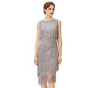 BABEYOND 1920s Flapper Dress Gatsby Fringed Dress Roaring 20s, Gray, S