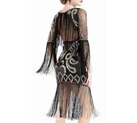 BABEYOND 1920s Flapper Dress Long Fringe Gatsby Dress Roaring 20s Sequin Beaded Dress Vintage Art Deco Dress - Black - Small
