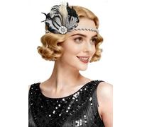BABEYOND 1920s Flapper Feather Headband - Great Gatsby Accessories for Women, 1920s Style Charleston Headpiece Carnival Costume Accessory BlackWhite