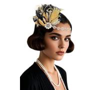 BABEYOND 1920s Flapper Feather Headband - Great Gatsby Accessories for Women, 1920s Style Charleston Headpiece Carnival Costume Accessory Black Gold