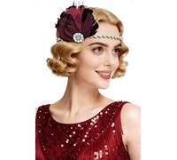 BABEYOND 1920s Flapper Feather Headband - Great Gatsby Accessories for Women, 1920s Style Charleston Headpiece Carnival Costume Accessory WineRed