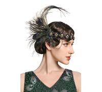 BABEYOND 1920s Flapper Feather Headband - Great Gatsby Headpiece Roaring 20s Party Hair Accessories Black