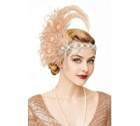BABEYOND 1920s Flapper Feather Headband - Great Gatsby Headpiece Roaring 20s Party Hair Accessories Champagne