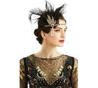 BABEYOND 1920s Flapper Feather Headband Roaring 20s Showgirl Gatsby Headpiece