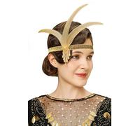 BABEYOND 1920s Flapper Feather Headpiece Vintage 1920s Headband Beaded Flapper Headpiece Great Gatsby Costume Accessories, Gold