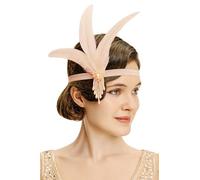 BABEYOND 1920s Flapper Feather Headpiece Vintage 1920s Headband Beaded Flapper Headpiece Great Gatsby Costume Accessories, Champagne