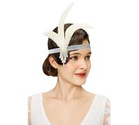 BABEYOND 1920s Flapper Feather Headpiece Vintage 1920s Headband Beaded Flapper Headpiece Great Gatsby Costume Accessories, Whitefeather