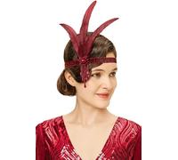 BABEYOND 1920s Flapper Feather Headpiece Vintage 1920s Headband Beaded Flapper Headpiece Great Gatsby Costume Accessories, Red
