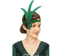 BABEYOND 1920s Flapper Feather Headpiece Vintage 1920s Headband Beaded Flapper Headpiece Great Gatsby Costume Accessories, Darkgreen