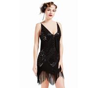 BABEYOND 1920s Flapper Fringed Vintage Dance Dress - V Neck Roaring 20s Fancy Sequin Sleeveless Gatsby Costume for Cocktail Party Charleston (Black, XS)