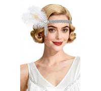 BABEYOND 1920s Flapper Headband for Women - Vintage Peacock Feather Headpiece with Rhinestones Gatsby Hair Accessory for Party, Wedding Beige