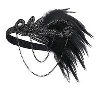BABEYOND 1920s Flapper Headband Roaring 20s Great Gatsby Feather Headpiece BlackCrysta