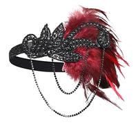 BABEYOND 1920s Flapper Headband Roaring 20s Great Gatsby Feather Headpiece BlackRed