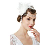 BABEYOND 1920s Flapper Headpiece Feather Headband Great Gatsby Headband 1920s Flapper Accessories Leaves Style for Art Deco Pageant Themed Party White