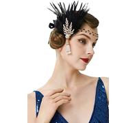 BABEYOND 1920s Flapper Headpiece Feather Headband Great Gatsby Headband 1920s Flapper Accessories Leaves Style for Art Deco Pageant Themed Party (Gold)