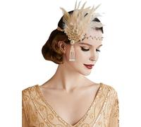 BABEYOND 1920s Flapper Headpiece Feather Headband Great Gatsby Headband 1920s Flapper Accessories Leaves Style for Art Deco Pageant Themed Party (Champagne)