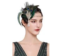 BABEYOND 1920s Flapper Headpiece Feather Headband Great Gatsby Headband 1920s Flapper Accessories Leaves Style for Art Deco Pageant Themed Party Darkgreen