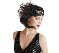 BABEYOND 1920s Flapper Headpiece Peacock Feather Sequins Headband Great Gatsby Accessory Headband for Prom Pageant Themed Party (Style 4)
