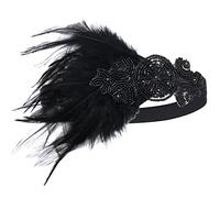 BABEYOND 1920s Flapper Headpiece Roaring 20s Great Gatsby Headband Vintage Feather Headband 1920s Flapper Gatsby Hair Accessories Black