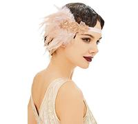 BABEYOND 1920s Flapper Headpiece Roaring 20s Great Gatsby Headband Vintage Feather Headband 1920s Flapper Gatsby Hair Accessories Champagne
