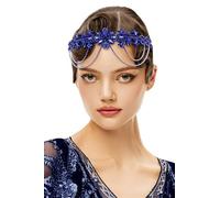 BABEYOND 1920s Gatsby Flapper Headband, 20s Rhinestone Costume Hair Accessories, Party Wedding Headpiece for Women Blue