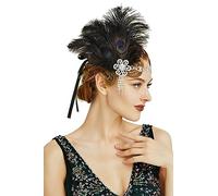 BABEYOND 1920s Headband 1920s Flapper Headpiece Vintage Headband with Crystal Great Gatsby Accessories for Pageant Themed Party Wedding (Black)(Size: One Size)