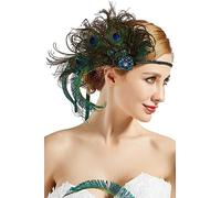 BABEYOND 1920s Headpiece Vintage 1920s Flapper Headband Peacock Feather Crystal Beaded Headband Great Gatsby Costume Accessories Roaring 20's Accessories (Peacock)(Size: One Size)