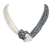 BABEYOND 1920s Imitation Pearls Necklace Gatsby Knot Pearl Necklace 20s Pearls 1920s Flapper Accessories Two-tone Stitching Style (Gray and White)