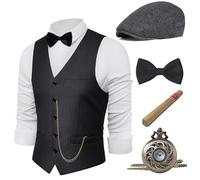 BABEYOND 1920s Mens Gatsby Gangster Vest Costume Accessories Set Fedora Hat, Dark Gray, XL