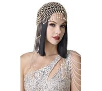 BABEYOND 1920s Pearl Flapper Cap Headpiece Roaring 20s Gatsby Pearl Head Chain (Rose Gold)