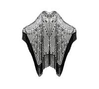 BABEYOND 1920s Sequin Beaded Shawl Wraps Fringed Evening Cape Scarf for Wedding, Black With Silver Sequins, One Size