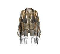 BABEYOND 1920s Sequined Peacock Shawl Wraps Fringed Evening Cape Wedding Bridal Shawl Scarf for Evening Dresses Party, Z-black Gold, One Size