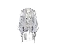 BABEYOND 1920s Sequined Peacock Shawl Wraps Fringed Evening Cape Wedding Bridal Shawl Scarf for Evening Dresses Party, Z-gray, One Size