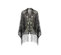 BABEYOND 1920s Sequined Peacock Shawl Wraps Fringed Evening Cape Wedding Bridal Shawl Scarf for Evening Dresses Party, Z-black, One Size
