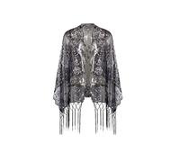 BABEYOND 1920s Sequined Peacock Shawl Wraps Fringed Evening Cape Wedding Bridal Shawl Scarf for Evening Dresses Party, Black Silver, One Size