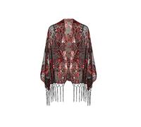 BABEYOND 1920s Sequined Peacock Shawl Wraps Fringed Evening Cape Wedding Bridal Shawl Scarf for Evening Dresses Party, Black Red, One Size