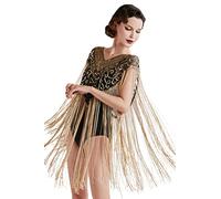 BABEYOND 1920s Shawl Wraps Long Fringed Evening Cape Sequin Beaded Party Shawl, Black Gold, One Size