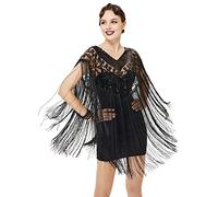 BABEYOND 1920s Shawl Wraps Long Fringed Evening Cape Sequin Beaded Party Shawl, Black, One Size