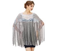 BABEYOND 1920s Shawl Wraps Long Fringed Evening Cape Sequin Beaded Party Shawl, Gray, One Size