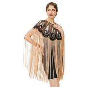 BABEYOND 1920s Shawl Wraps Long Fringed Evening Cape Sequin Beaded Party Shawl, Style 2 - Black Gold, One Size