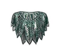 BABEYOND 1920s Shawl Wraps Sequin Beaded Evening Cape Bridal Shawl Bolero Flapper Cover Up, Dark Green, One Size