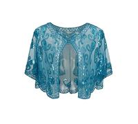 BABEYOND 1920s Shawl Wraps Sequin Beaded Evening Cape Bridal Shawl Bolero Flapper Cover Up, Lake Blue, One Size