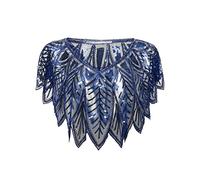 BABEYOND 1920s Shawl Wraps Sequin Beaded Evening Cape Bridal Shawl, Navy Blue, One Size