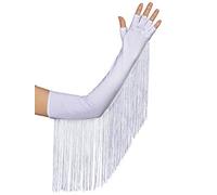 BABEYOND 1920s Style Sexy Long Fringe Fingerless Satin Elbow Gloves - Evening, Bridal Fancy Dress for Wedding, Prom, Opera (White)