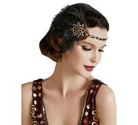 BABEYOND 1920s Vintage Headband Roaring 20s Flapper Headpiece with Feather 1920s Great Gatsby Costume Accesories Blackgold