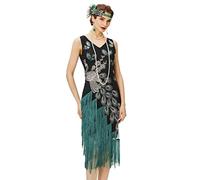 BABEYOND 1920s Vintage Peacock Sequined Dress Gatsby Fringed Flapper Dress Roaring 20s Party Dress - - X-Small