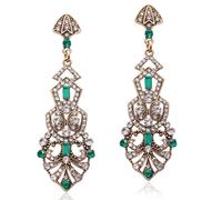 BABEYOND 1920s Vintage Rhinestone Earrings - Art Deco Flapper Dangle Earrings for Gatsby Costume, Roaring 20s Party & Wedding Goldgreen