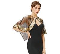 BABEYOND 1920s Vintage Shawl for Women - Sequin Beaded for Night Party Shawl Wraps Flapper Cover Up Evening Cape, Black Gold, One Size