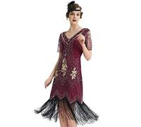 BABEYOND 1920s Women's Flapper Dress with Short Sleeves Gatsby Theme Party Women's Costume Dress, Red-gold, XXXL
