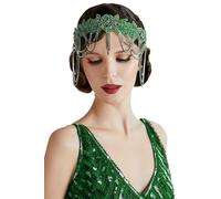 BABEYOND 20s Great Gatsby Headband- 1920s Flapper Headpiece Roaring Chain for Women Vintage Hair Accessory Green